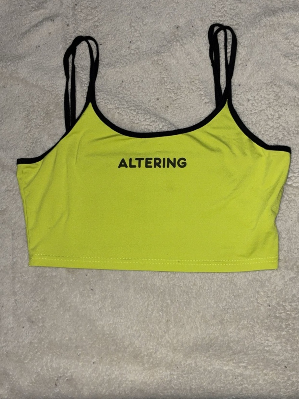 SHEIN Neon Yellow 'ALTERING' Crop Tank with Black Trim